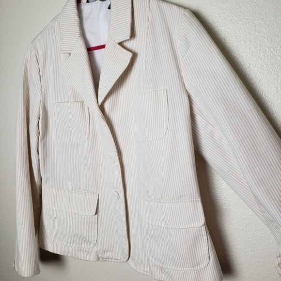 Hillard & Hanson Casual Vertical Striped Pocket Button Cuff Cotton Large Blazer - Picture 4 of 8
